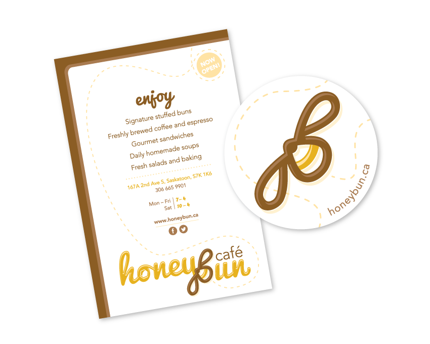 Honey Bun Cafe postcard and sticker design