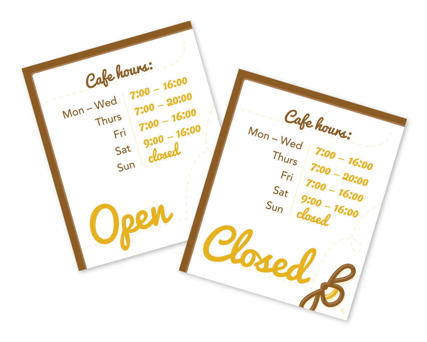 Honey Bun Cafe Open and Closed signage design